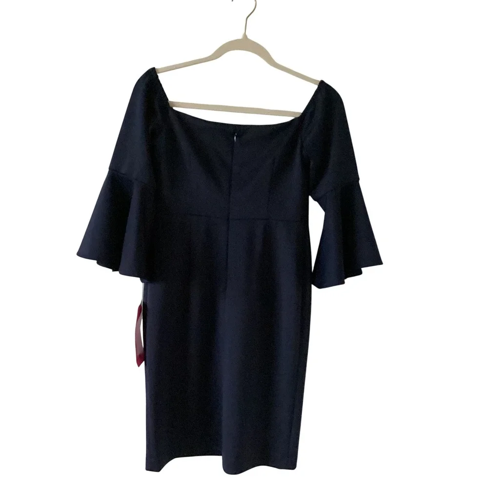 Betsey Johnson Navy Bell Sleeve Dress Women's Lined Zip Back Size 2 NWT Cocktail